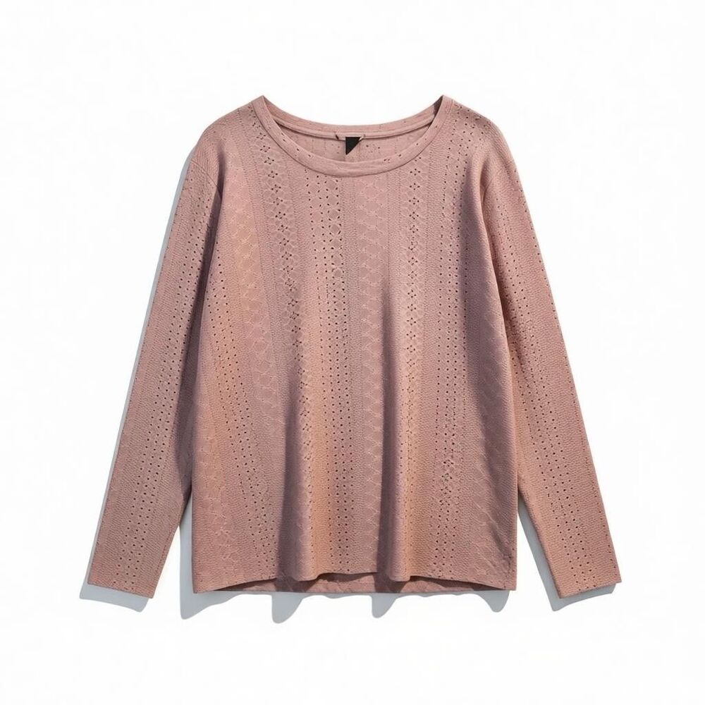 SHEIN Curve Dusty Pink Scoop Neck Eyelet Geometric Pattern Blouse Top 1XL
